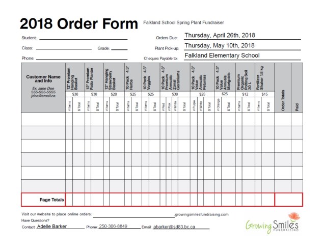 2018 Order form